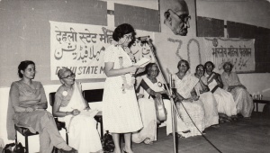Zubeida Moolla speaking at the Delhi State Mahila Federation (1984)